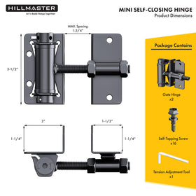Hillmaster adjustable-tension hinge with tool supports precise closing for smooth, controlled gate movement.