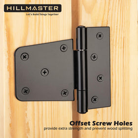 Hillmaster hinges with included screws and mounting hardware for quick install