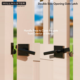 Hillmaster latch in use in backyard shows convenient dual-side operation.