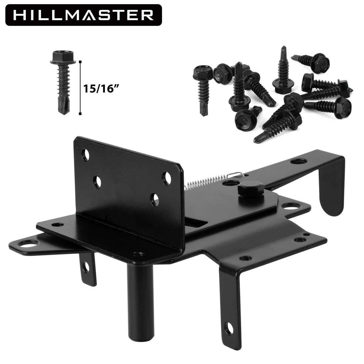 Hillmaster heavy-duty gate latch installed on wooden fence for reliable security.