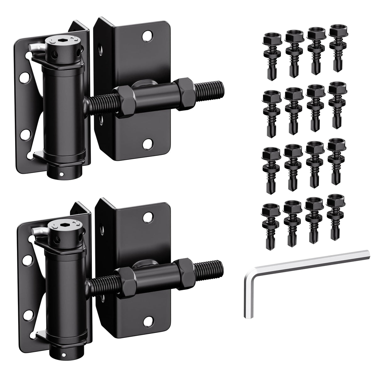 Hillmaster heavy-duty self-closing gate hinges pair for reliable swing on metal, wood, or vinyl gates.