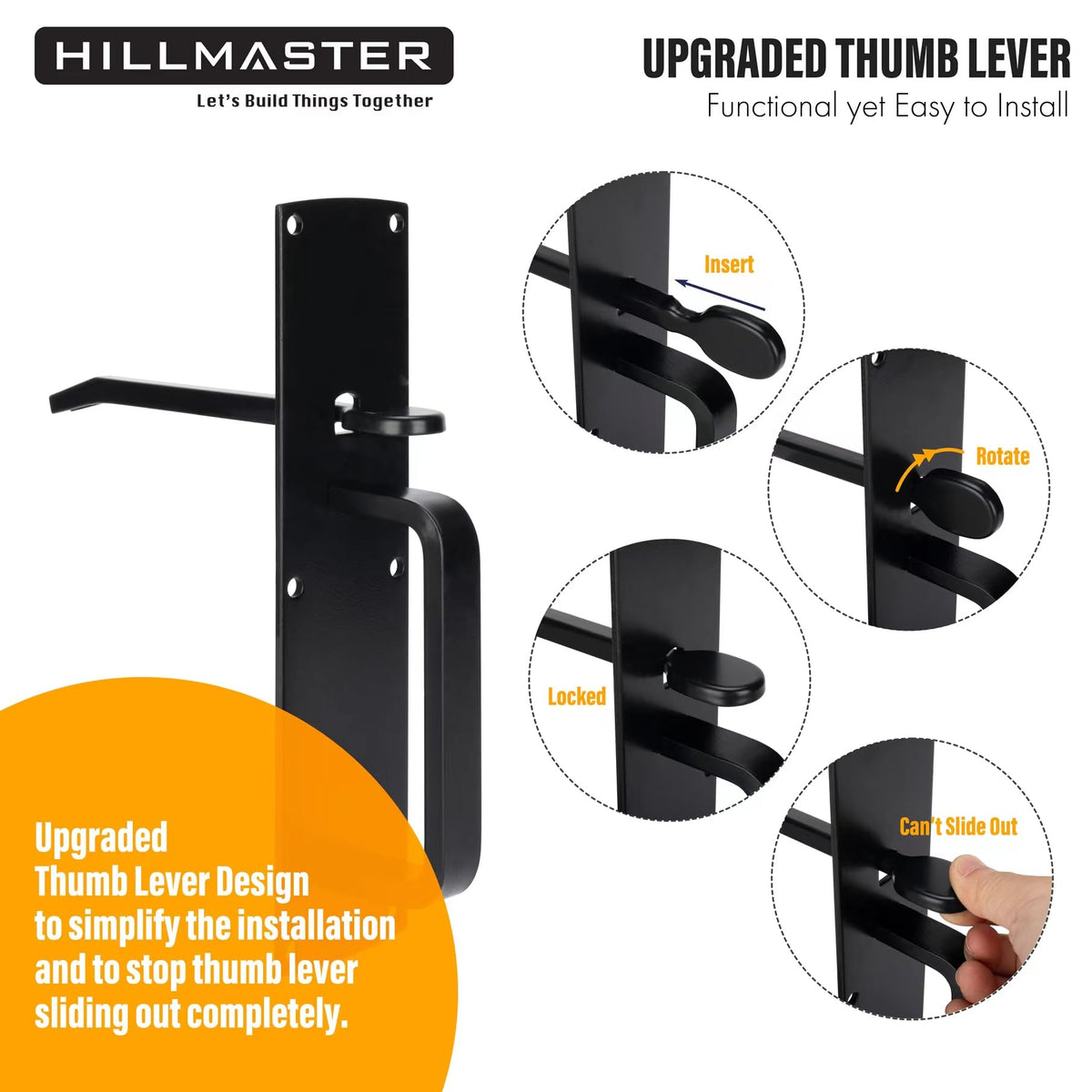 Hillmaster heavy-duty steel gate lock on a sturdy gate panel.