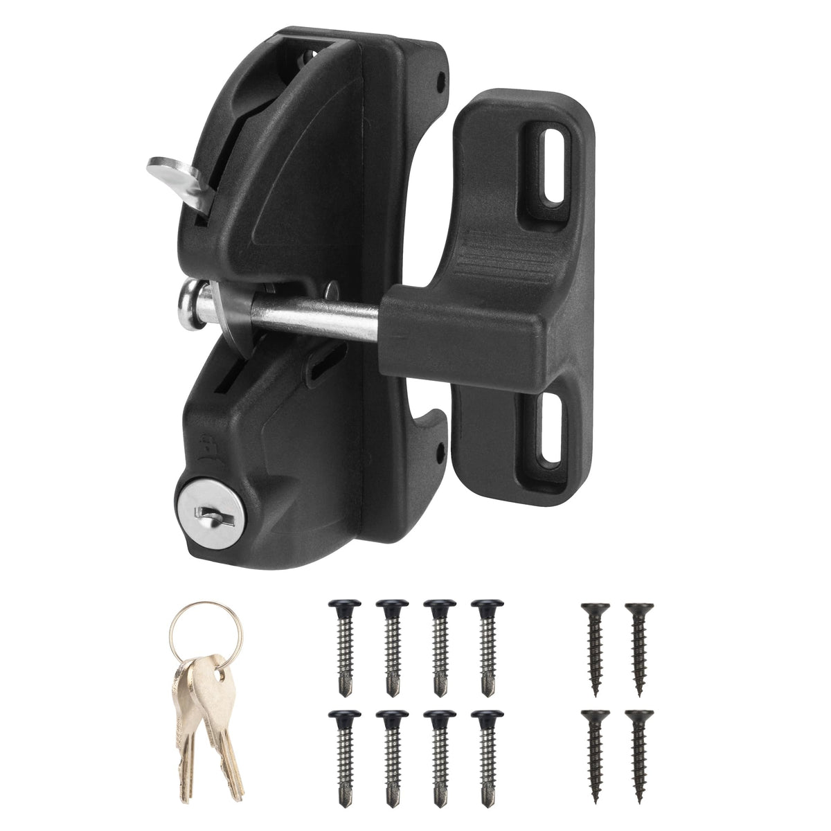 HILLMASTER key lockable gate latch with dual-sided opening for outdoor gates.