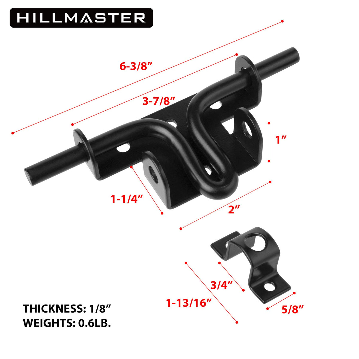 HILLMASTER padlock-hole gate latch closeup highlights padlock readiness for added security.