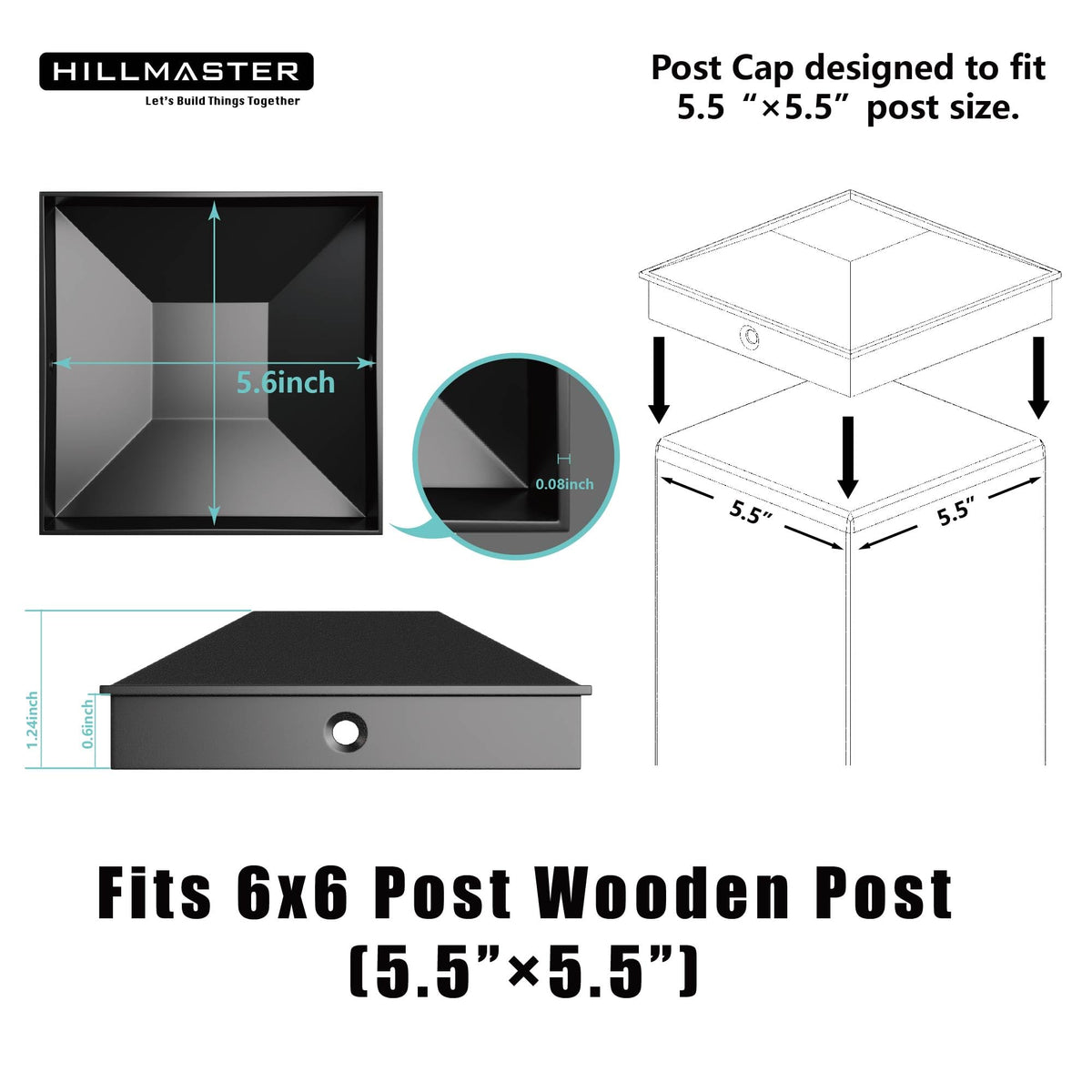 Hillmaster post cap PP plastic close-up highlights durable material and matte black finish