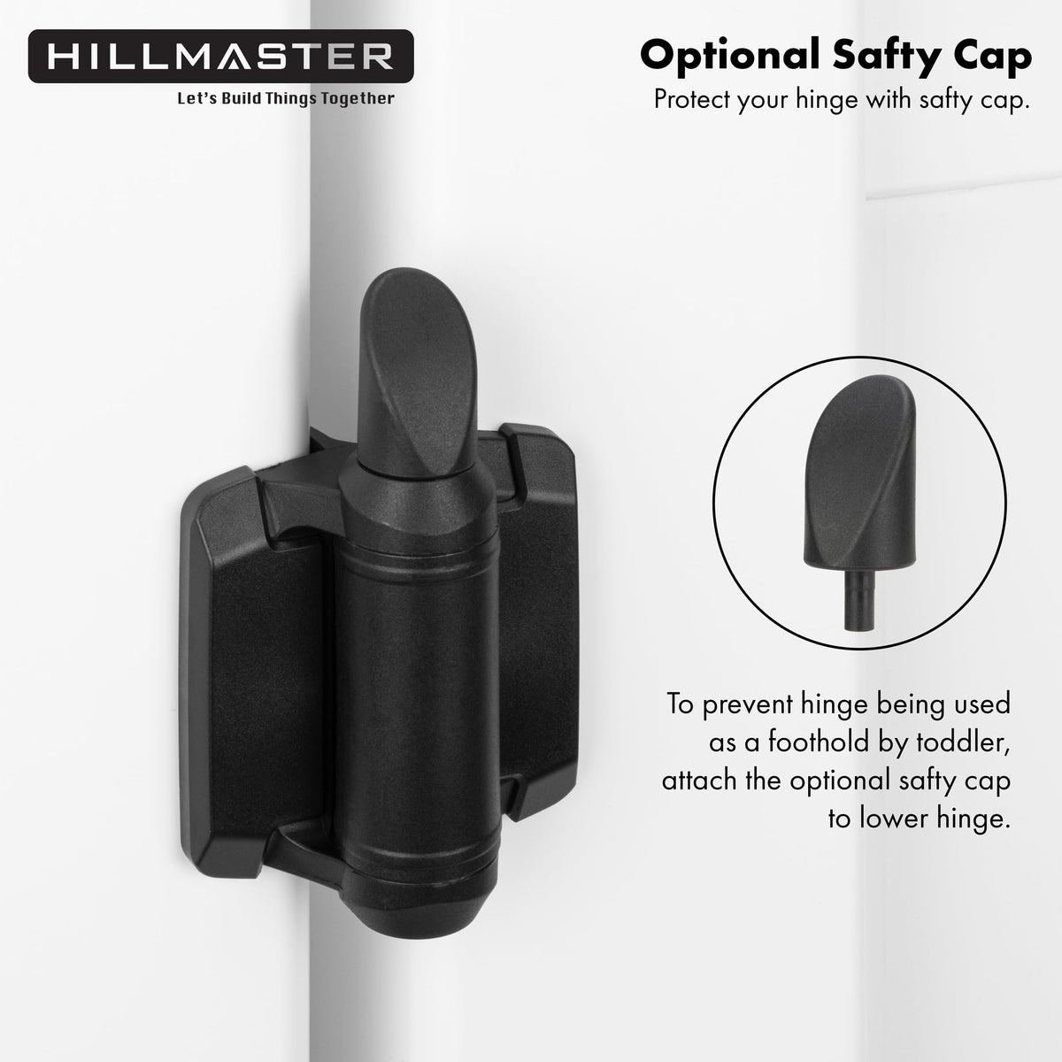 Hillmaster self-lubricating nylon and stainless steel hinge resists rust