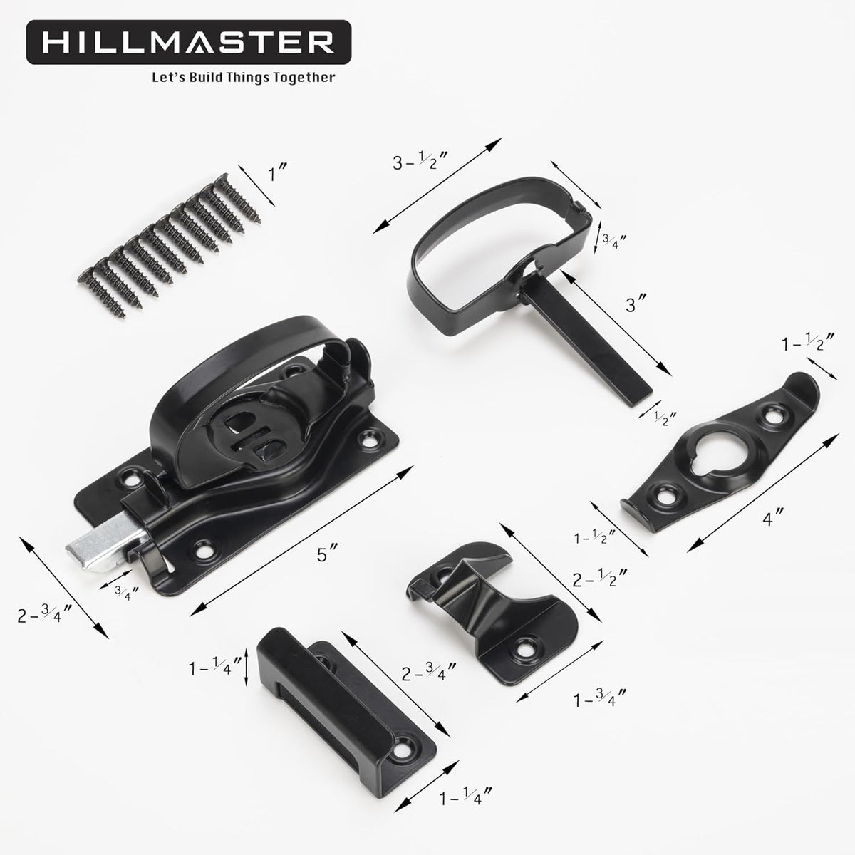 Hillmaster heavy-duty latch fits sheds, barns, garages, and wood fences.