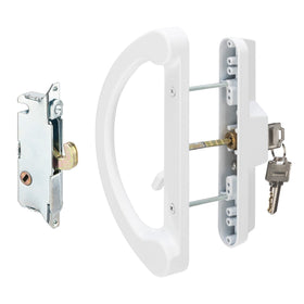 Hillmaster sliding door handle with mortise lock and key cylinder for secure patio access