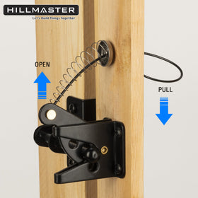 Hillmaster steel spring cable pull provides smooth operation for outdoor gates.