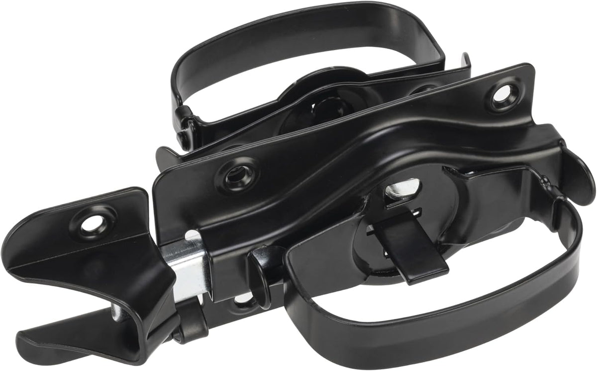 Hillmaster swing door latch in black finish for durable exterior gate security.