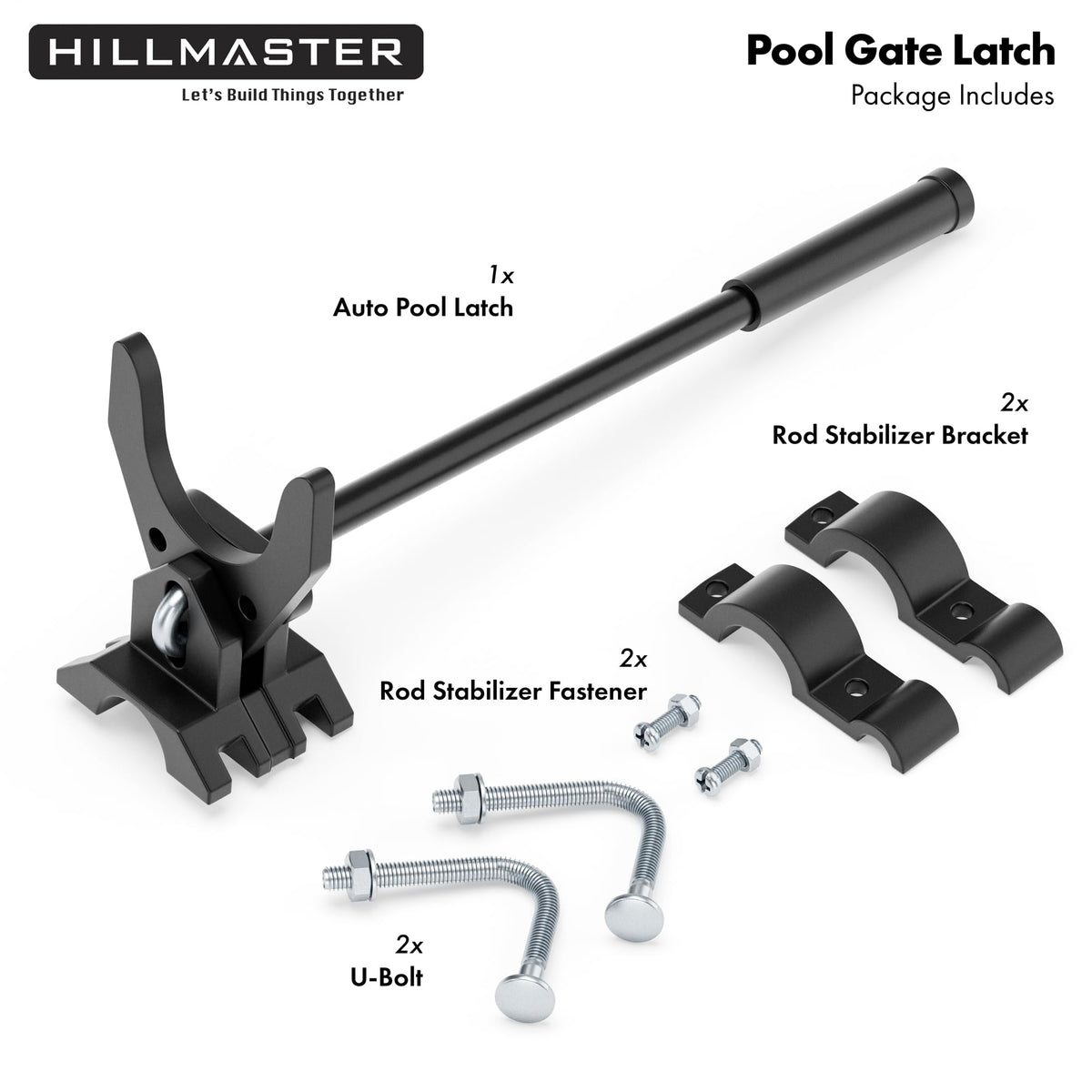 Hillmaster weather-resistant pool latch ready for outdoor use