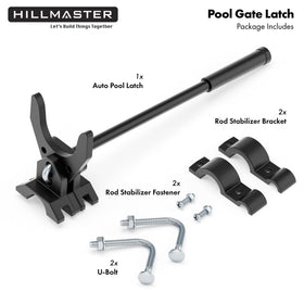 Hillmaster weather-resistant pool latch ready for outdoor use