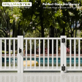 Hillmaster weatherproof hinge installation for vinyl, wood, and metal gates