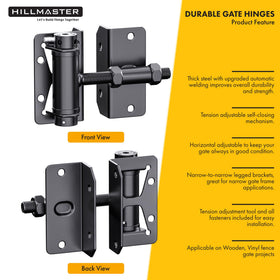 Hillmaster wood-gate installation hinge ensures sturdy support and easy retrofit on wooden fences.