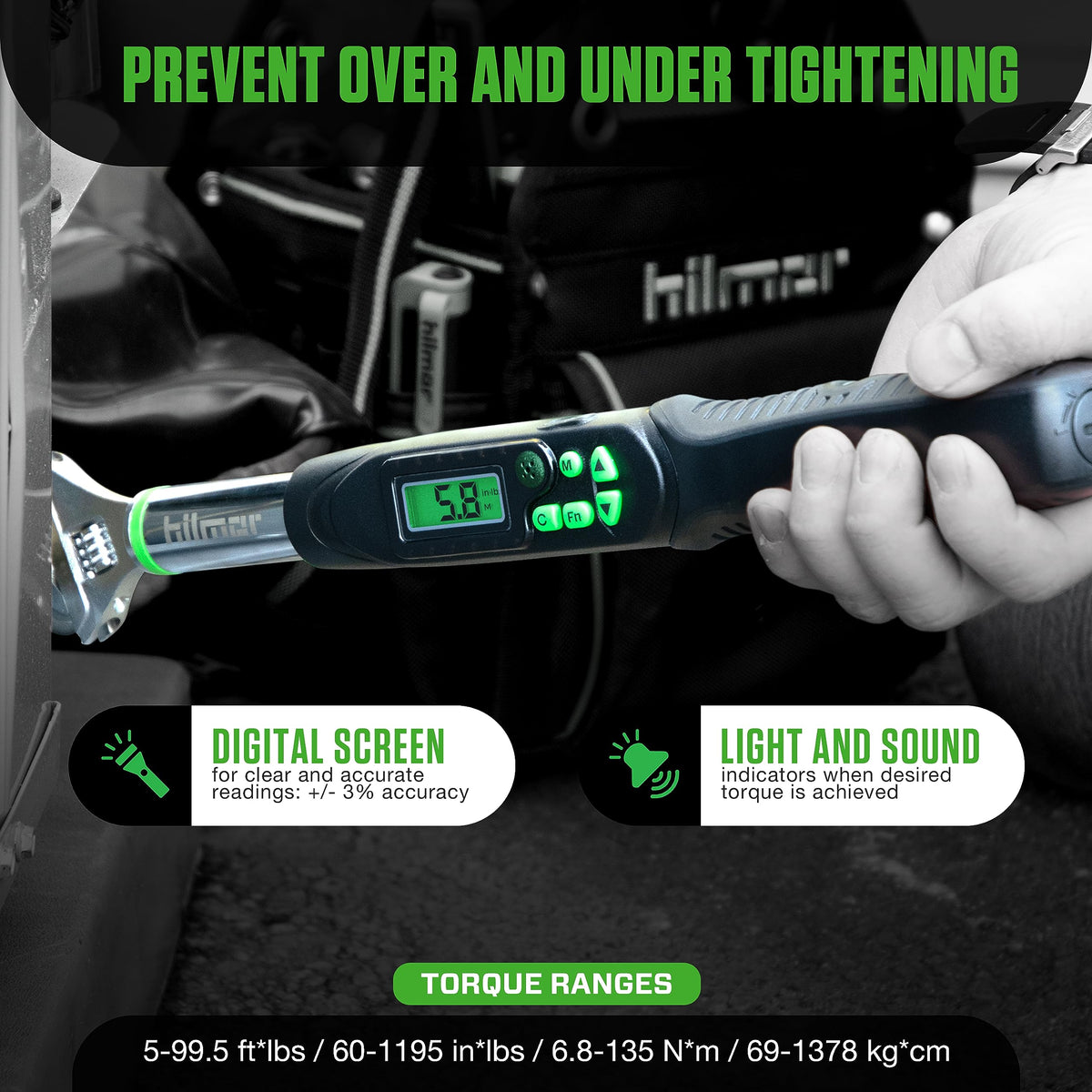 Hilmor 1963826 memory settings buttons enable quick torque reuse.
