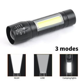 Hilngav 3-modes LED flashlight with strong, low, and COB side light