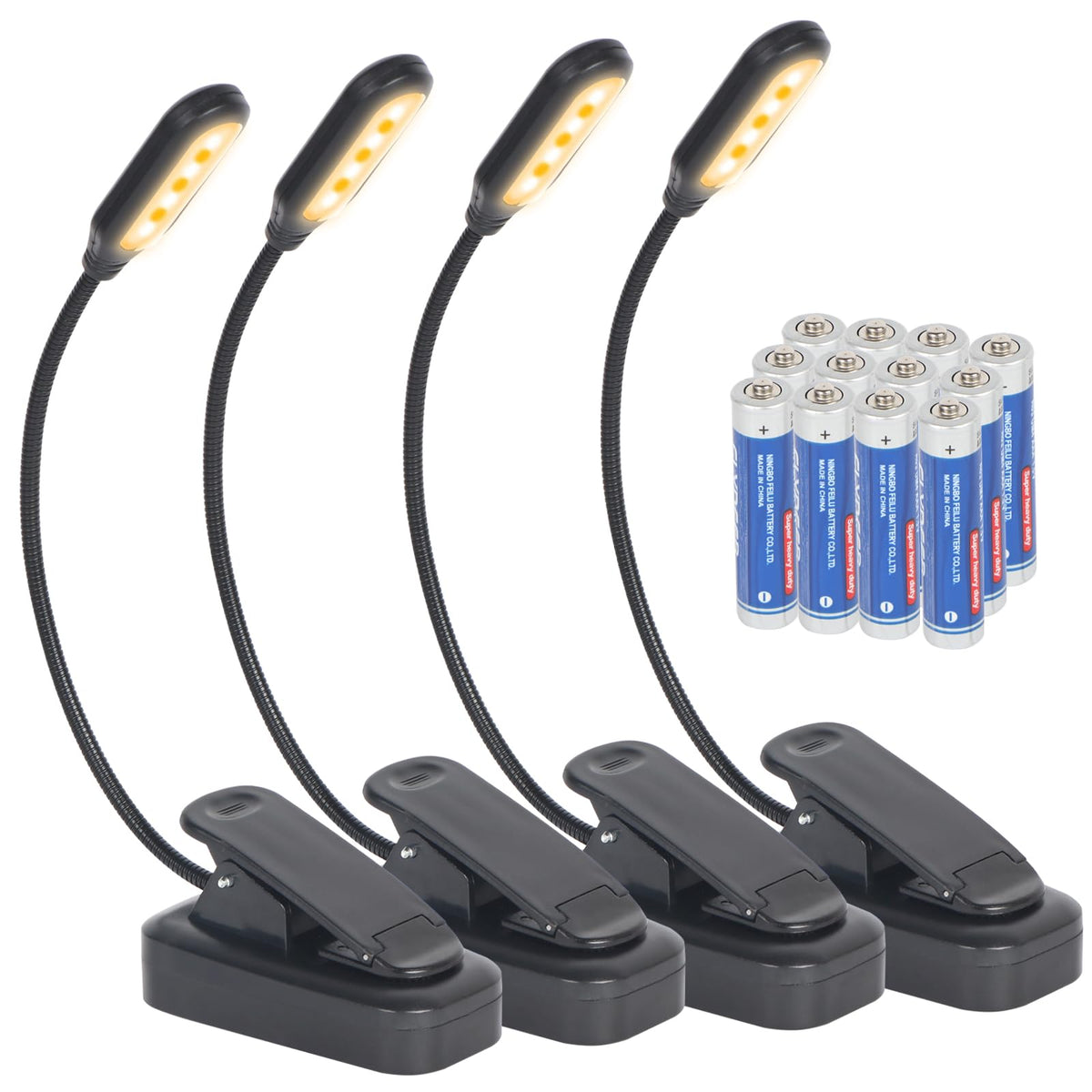 Hilngav 4-pack clip-on reading light attached to a book for easy nighttime reading