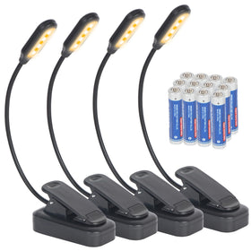 Hilngav 4-pack clip-on reading light attached to a book for easy nighttime reading