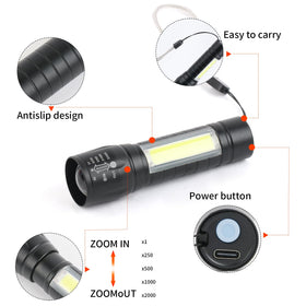 Hilngav zoomable beam flashlight focus to narrow or sweep wide areas