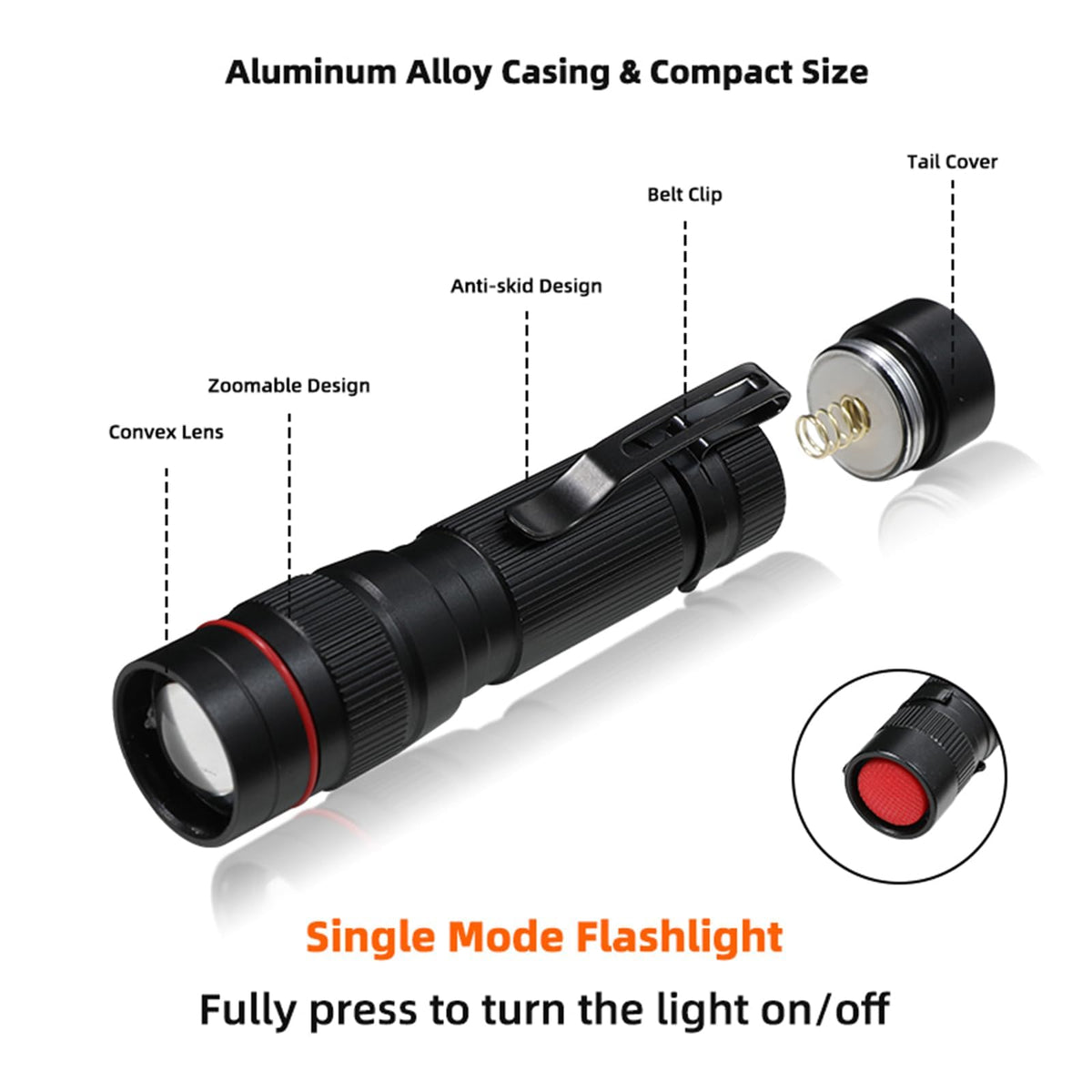Hilngav zoomable beam flashlight showing adjustable focus for distant or close tasks.