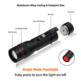 Hilngav zoomable beam flashlight showing adjustable focus for distant or close tasks.