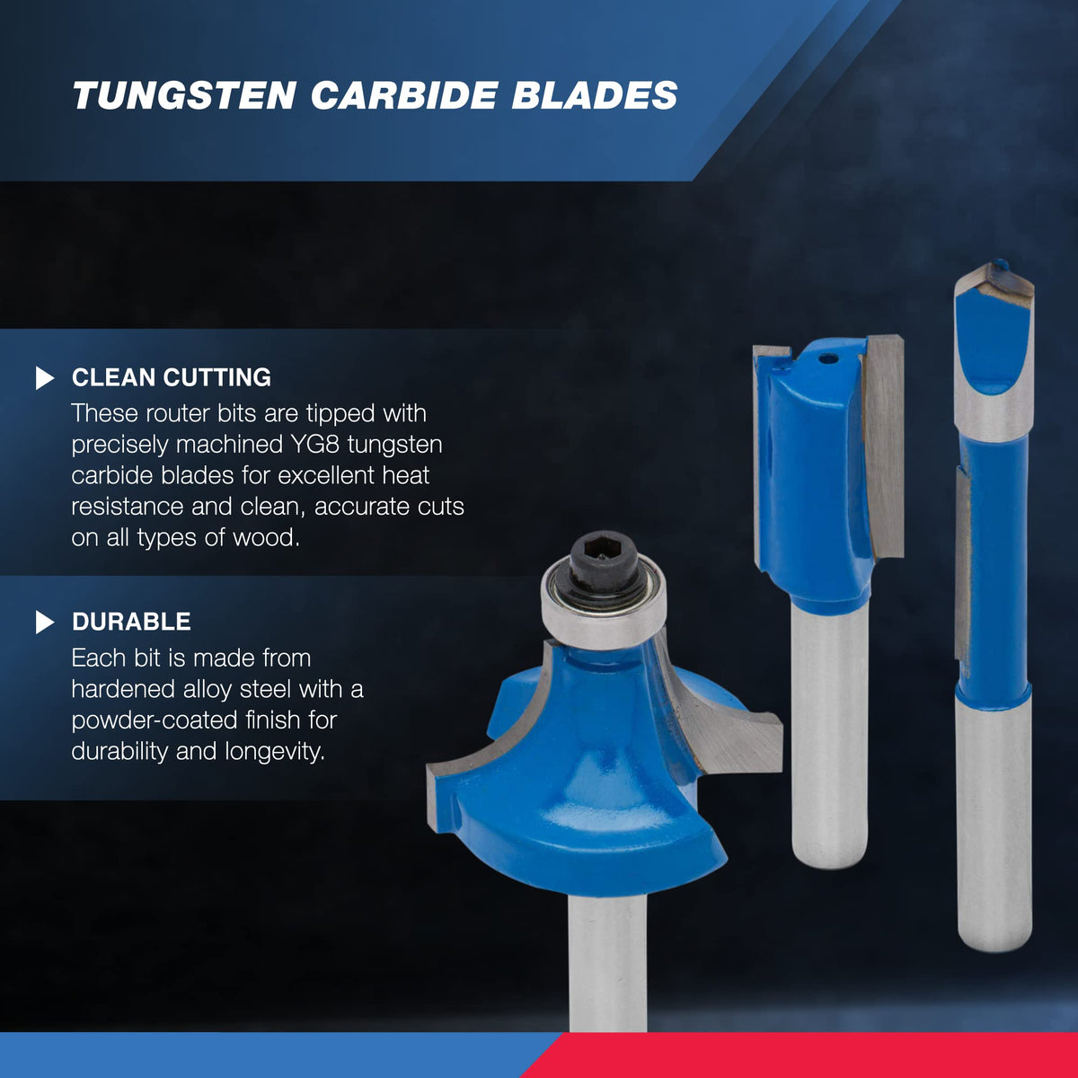 Hiltex 10100 flush trim bit with bearing enables precise alignment.