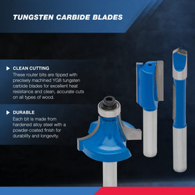 Hiltex 10100 flush trim bit with bearing enables precise alignment.