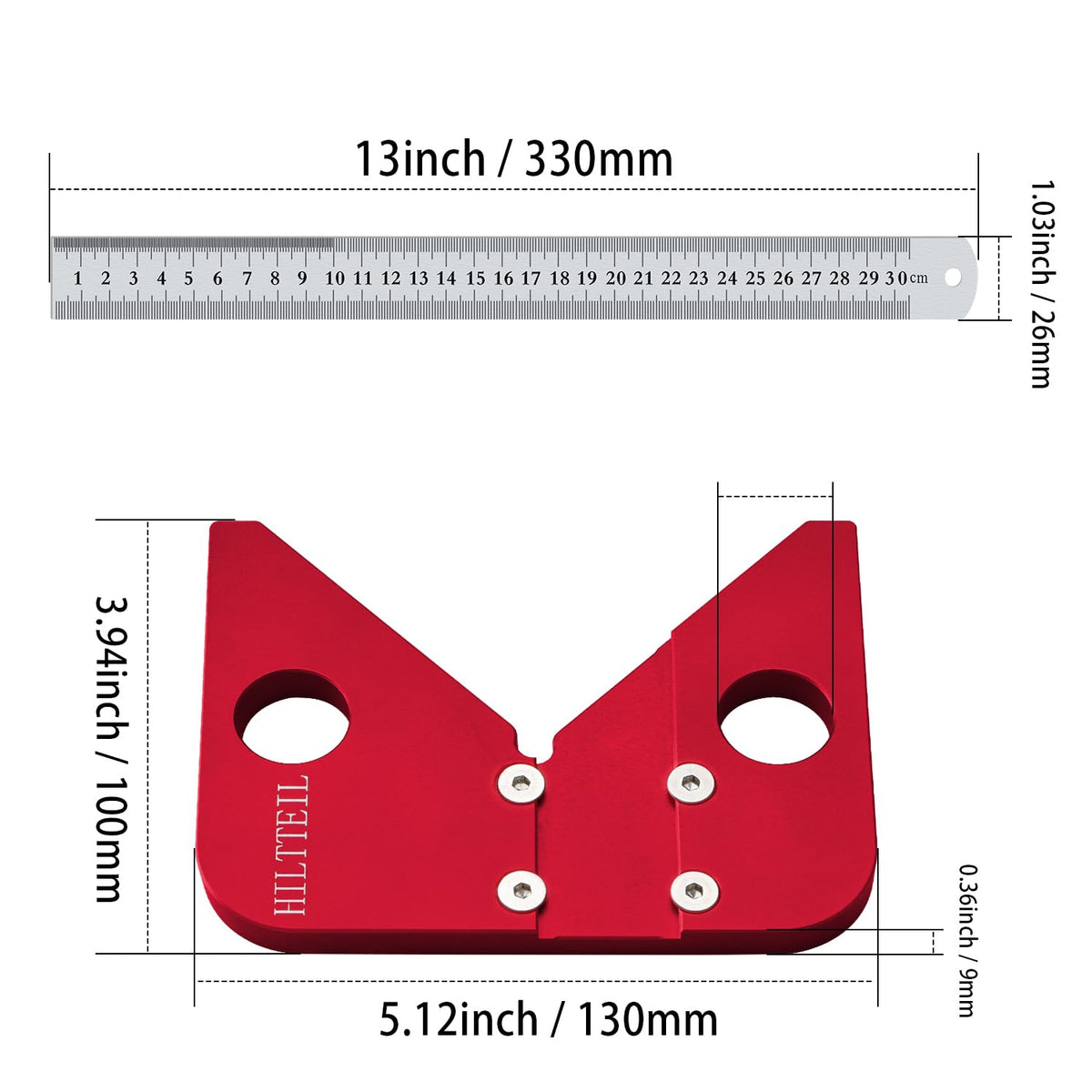 HILTTEIL circle center finder shows 45/90 degree lines for accurate layout.
