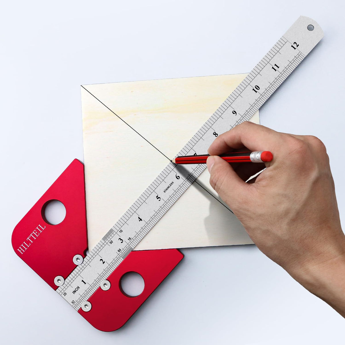 HILTTEIL stainless steel ruler features laser engraving for visibility.