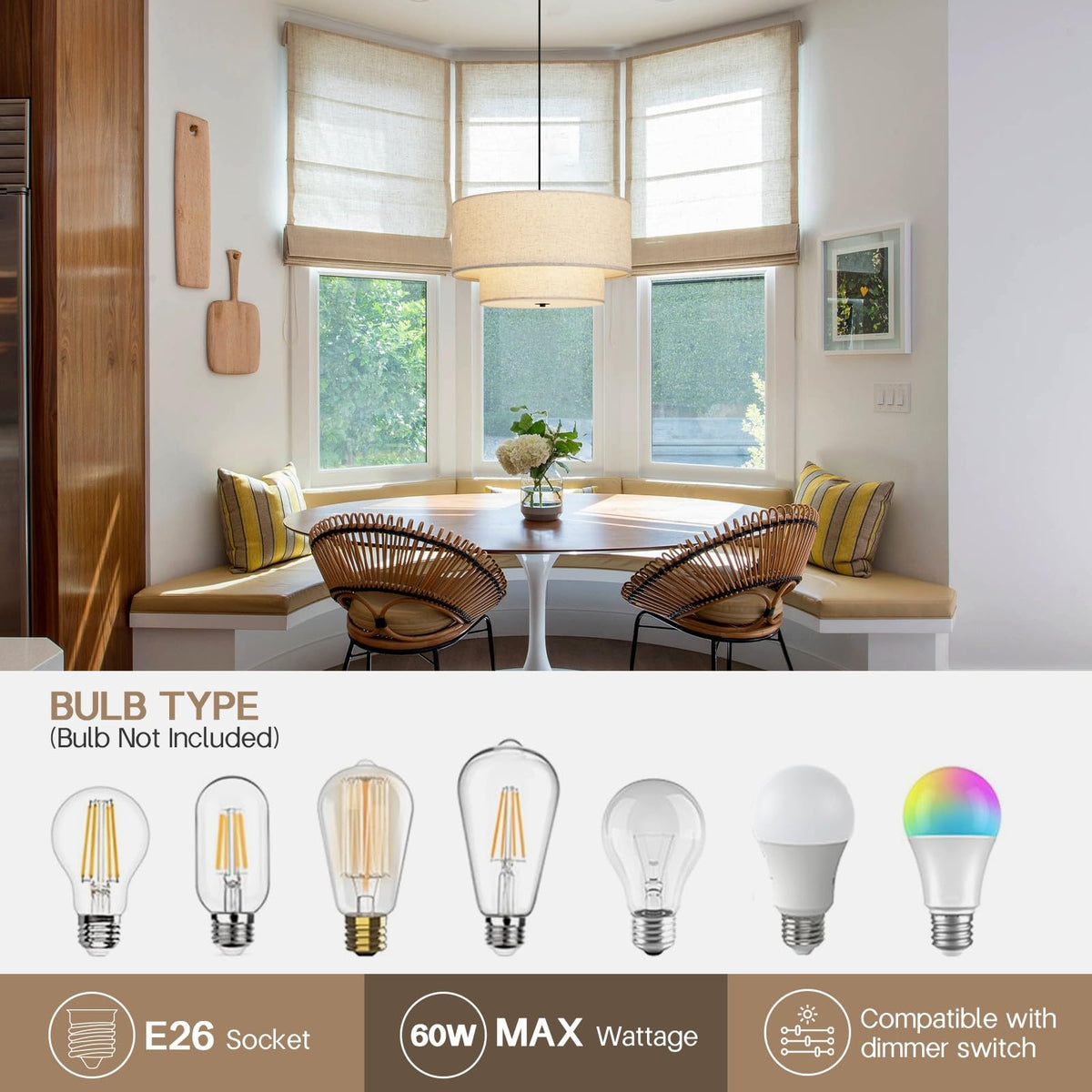 HILUXIA 18-inch double drum pendant – height-adjustable wire for sloped ceilings.