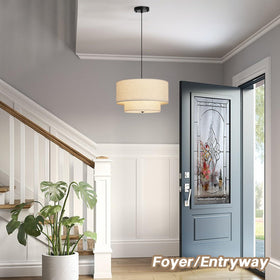 HILUXIA 18-inch double drum pendant – versatile lighting over dining or entryways.