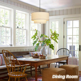 HILUXIA 18-inch double drum pendant – elegant focal point in living room.
