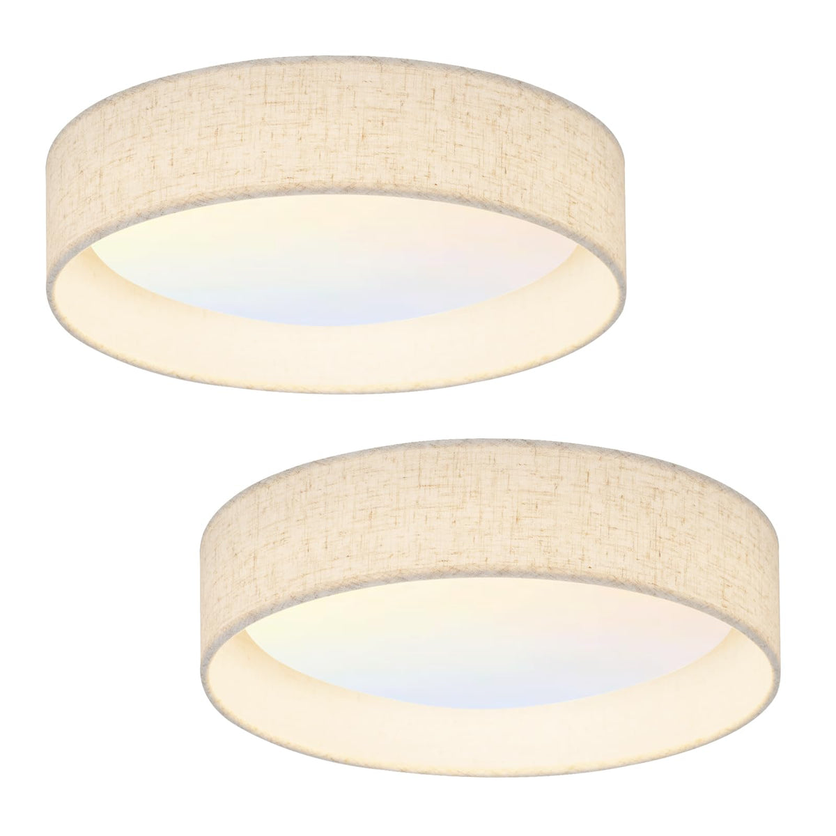 HILUXIA modern linen LED 13-inch ceiling light front view for living rooms and hallways