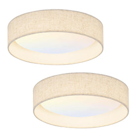 HILUXIA modern linen LED 13-inch ceiling light front view for living rooms and hallways