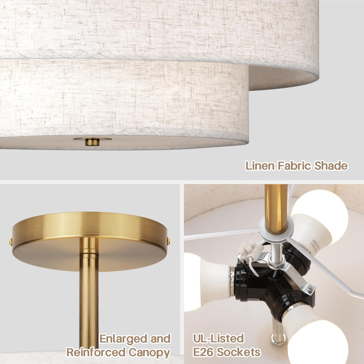 Hiluxia semi-flush mount with three sockets for versatile lighting.