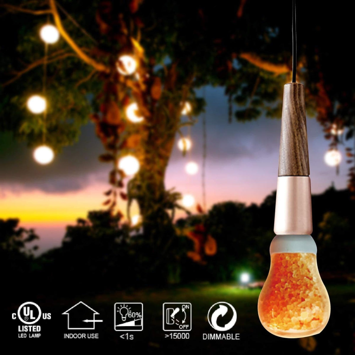 Himalayan Glow salt light bulb compatible with standard fixtures and dimmer options.