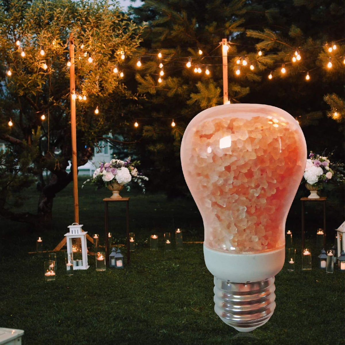 Himalayan Glow salt light bulb creates cozy ambience in living space.