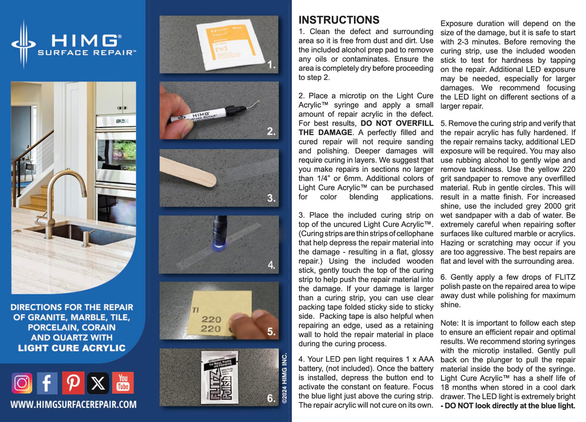 HIMG application showing edge-chip repair on granite with seamless finish.