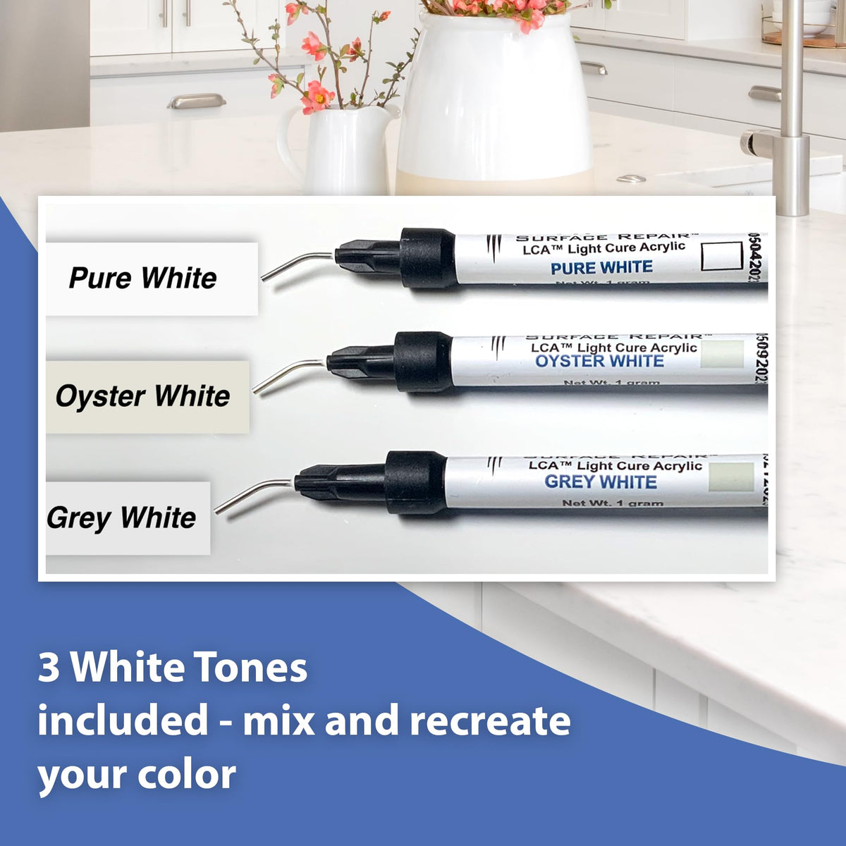 Three White Tones included for color matching countertops
