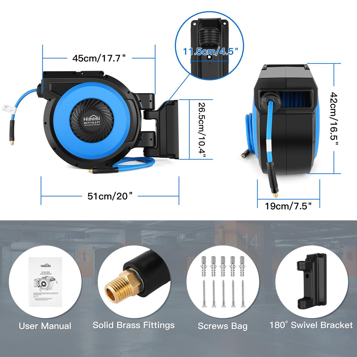 Himimi reel suitable for auto shops, home workshops, and mobile mechanics.