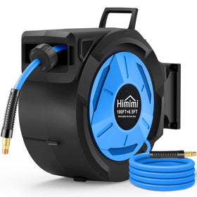 Himimi retractable air hose reel 100ft with auto lock for efficient garage setup.