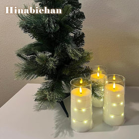 Hinabichan 3x6 inch candles glow warmly through a clear shell