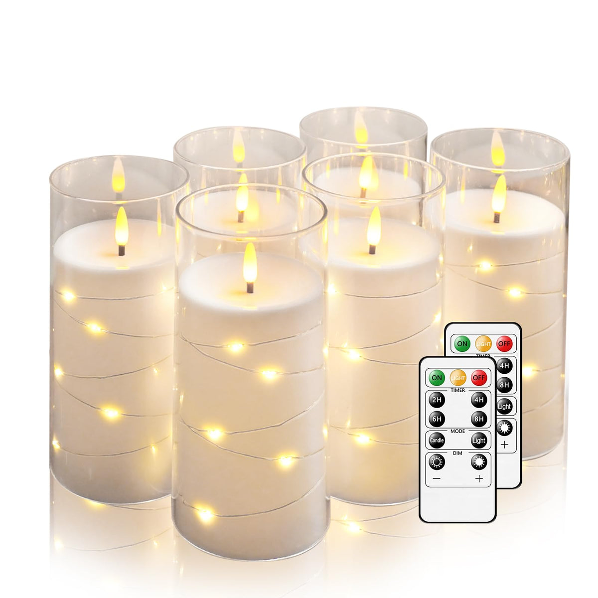 Hinabichan flickering flameless candles with embedded string lights brighten ambiance