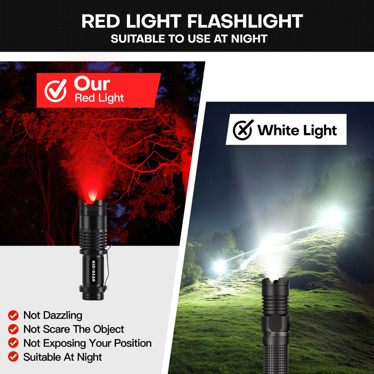 HinsGEAR versatile flashlight for aviation, hiking, and camping at night