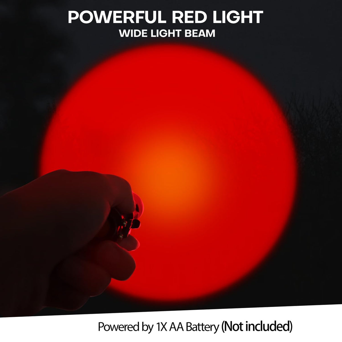 HinsGEAR flashlight with adjustable red lens beam, wide or narrow