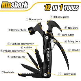 Hinshark multitool hammer close-up showing nail claw feature for quick tasks