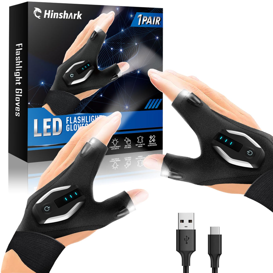 Hinshark LED gloves with finger light for hands-free work.