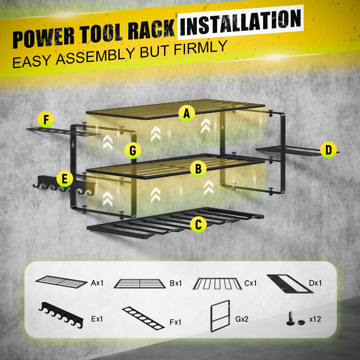 Heavy-duty iron tool rack mounted on a wall for durable workspace organization