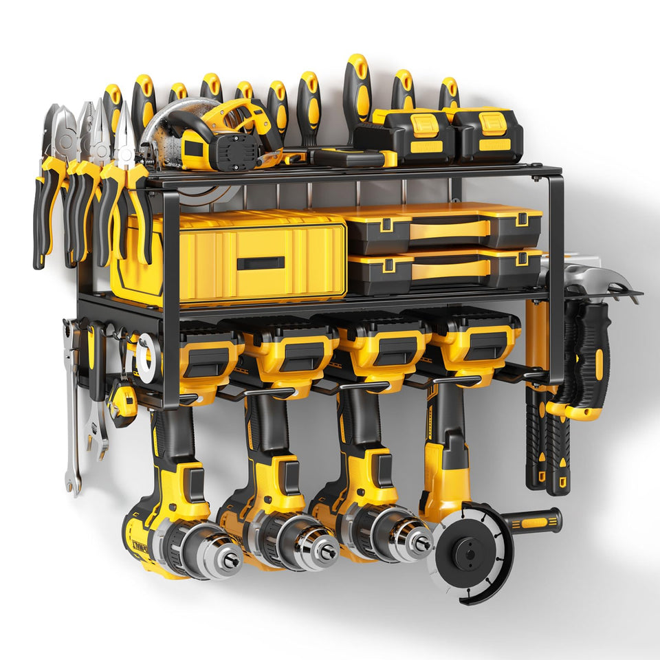 Hipidian power tool organizer wall mount with four drill holders keeping tools within reach