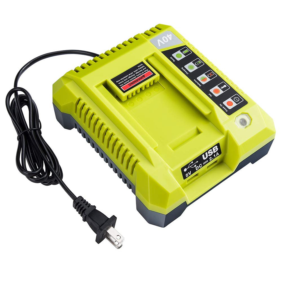 Hipoke 40V Ryobi charger compatible with OP4015 batteries for broad compatibility.